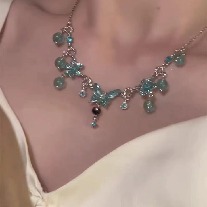 Blue Butterfly Crystal Pendant Necklace Female Niche