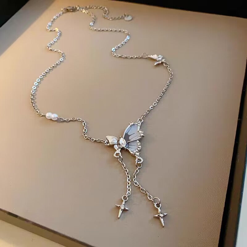 Butterfly Tassel Pearl Necklace Female Clavicle Chain