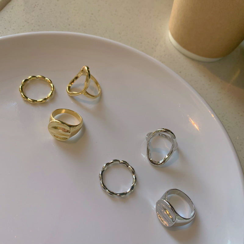 Personality Geometry Hollow Three-piece Ring Set