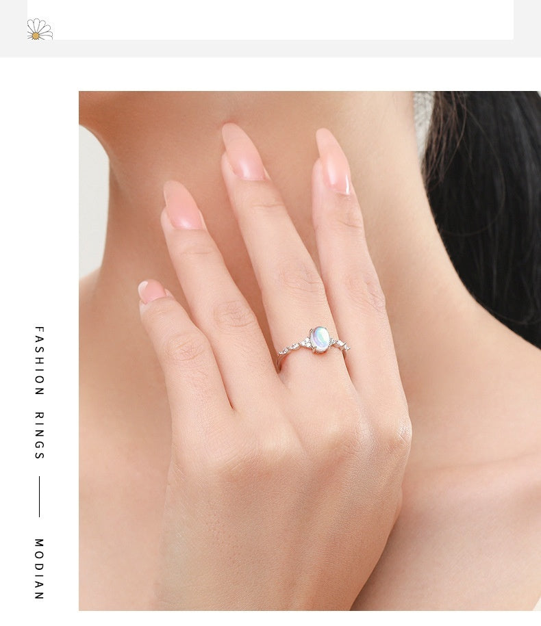 S925 Sterling Silver Ins Cold Style Moonstone Ring