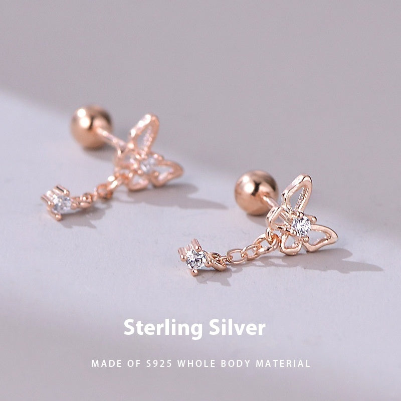 925 Silver Bow Screw Diamond Stud Earrings