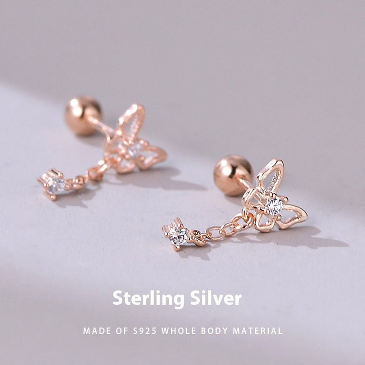 925 Silver Bow Screw Diamond Stud Earrings