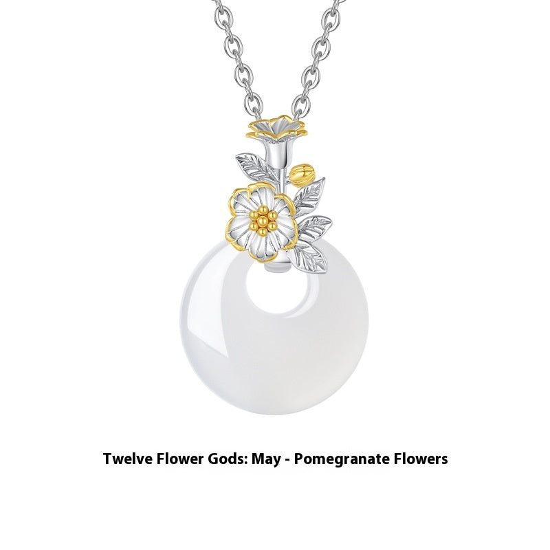 The 12 Floras White Chalcedony Peace Buckle S925 Silver Necklace