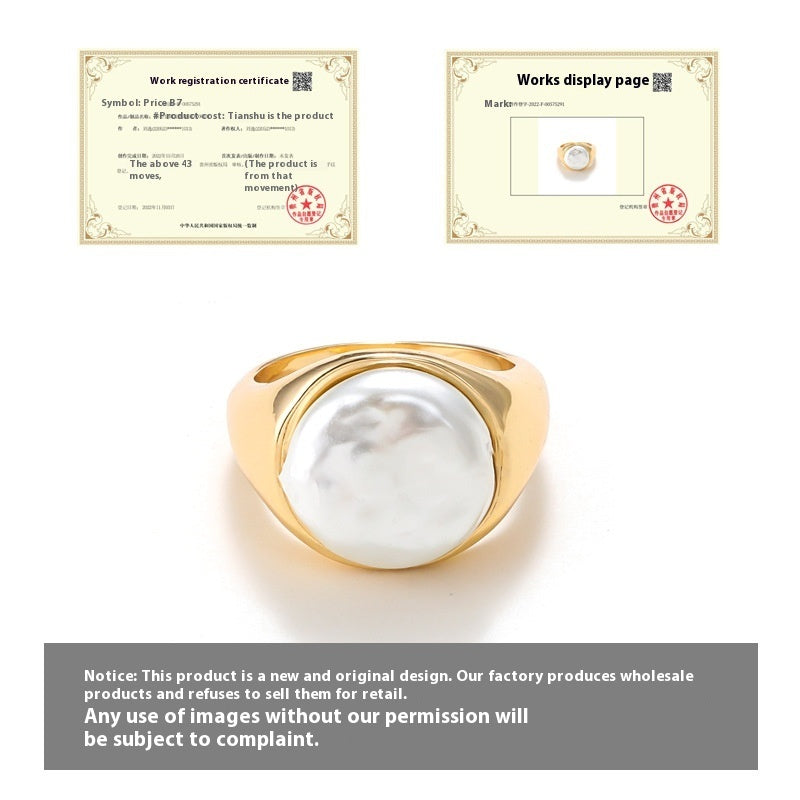 Alloy Gold Plated Pearl Ring