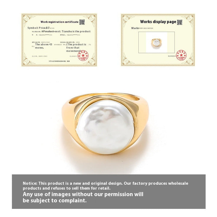 Alloy Gold Plated Pearl Ring
