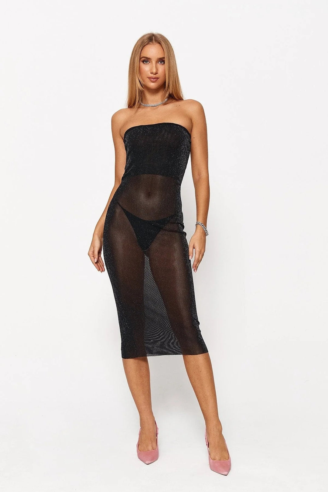 2022 Women's Low -cut Clean Color Mesh Tube Top Dress