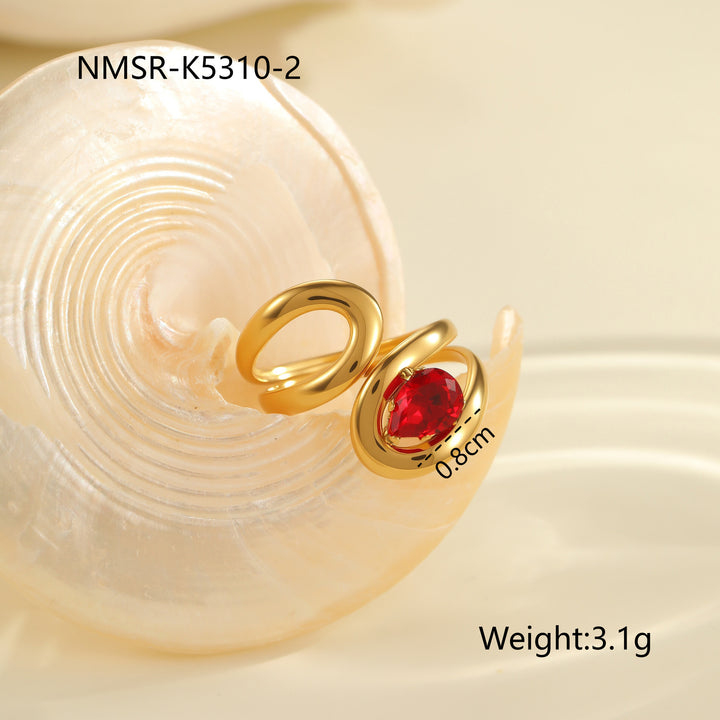Red Zircon Titanium Steel Open-end Ring