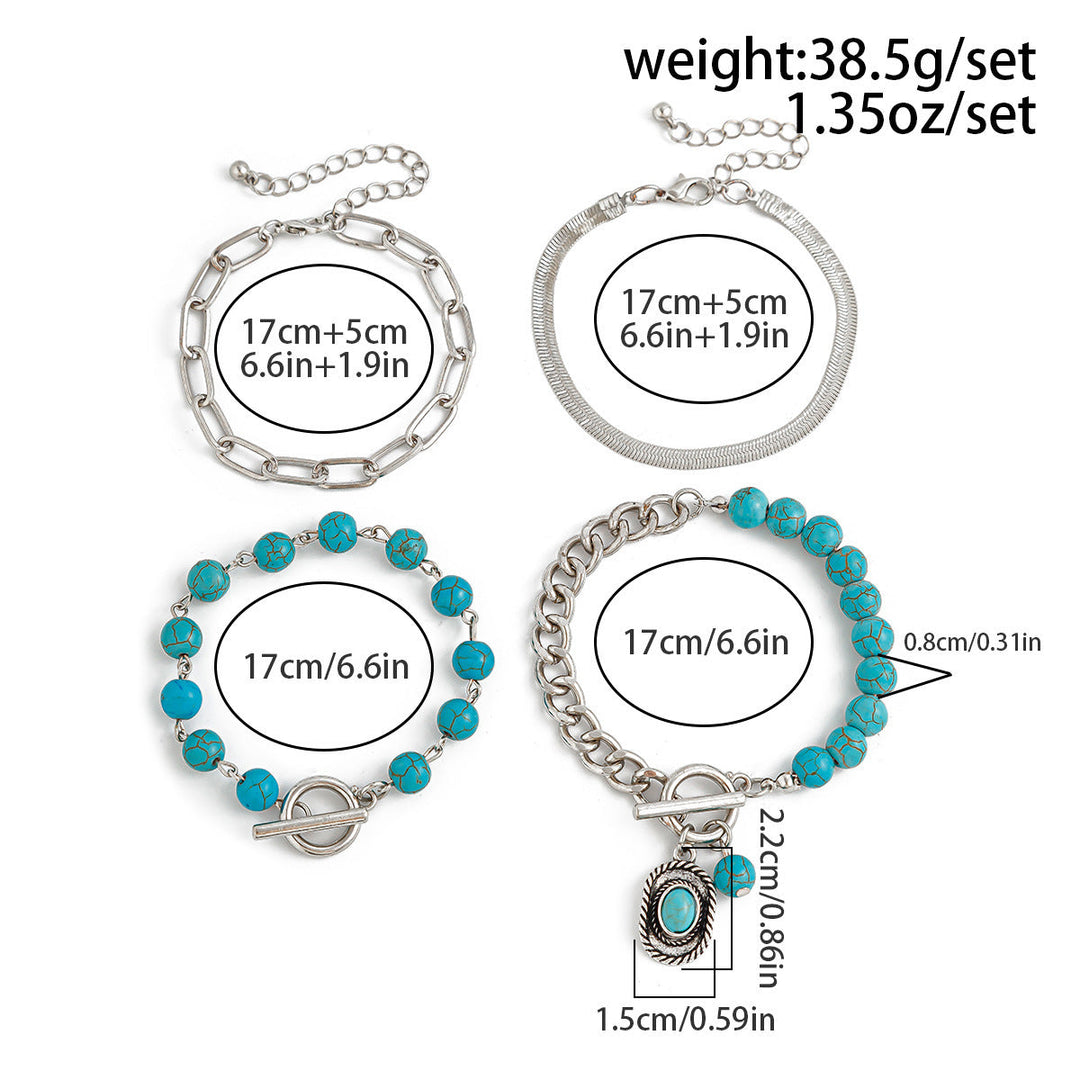 4-piece Set Turquoise Cowboy Hat Cross Chain Bracelet Suit
