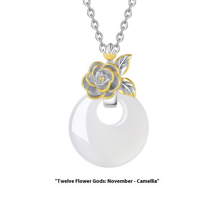 The 12 Floras White Chalcedony Peace Buckle S925 Silver Necklace