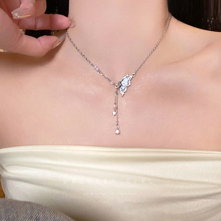 Butterfly Tassel Pearl Necklace Female Clavicle Chain
