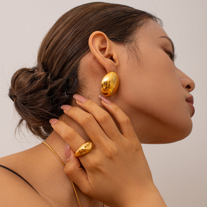Fashion Special-interest Stainless Steel Plated 18K Glossy Round Bean Earrings