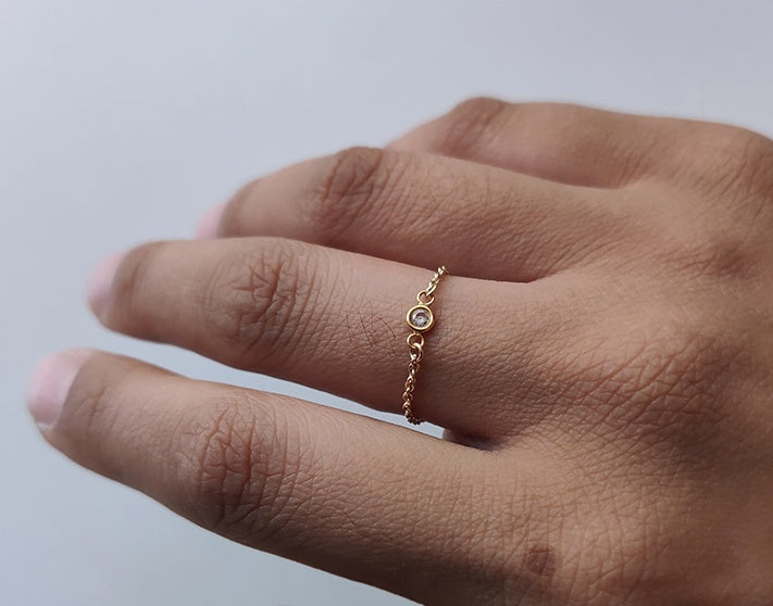 Tide-Plated 18k Rose Gold Titanium Steel Index Finger Ring Thin Chain
