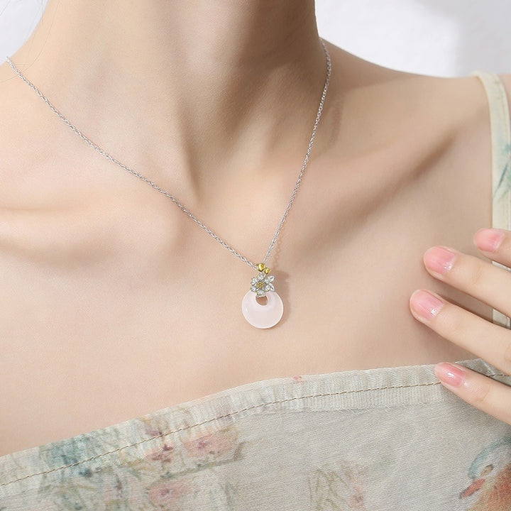 The 12 Floras White Chalcedony Peace Buckle S925 Silver Necklace