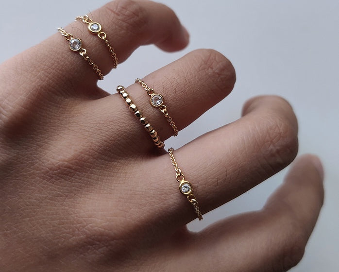 Tide-Plated 18k Rose Gold Titanium Steel Index Finger Ring Thin Chain