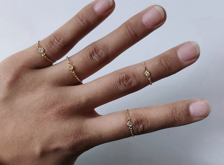 Tide-Plated 18k Rose Gold Titanium Steel Index Finger Ring Thin Chain