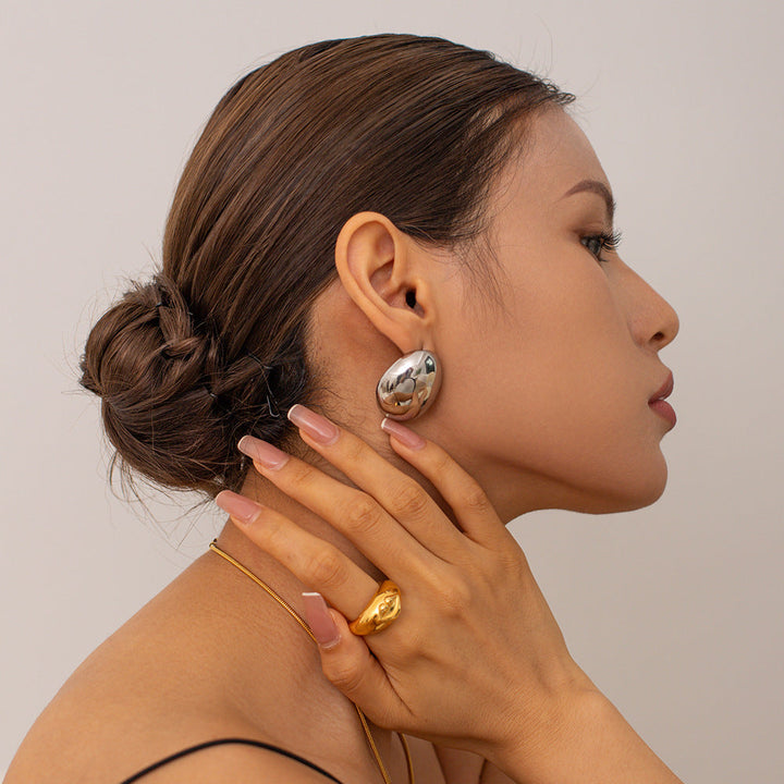 Fashion Special-interest Stainless Steel Plated 18K Glossy Round Bean Earrings