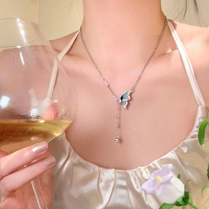 Butterfly Tassel Pearl Necklace Female Clavicle Chain
