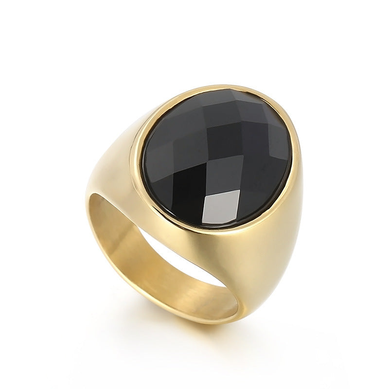 Retro Titanium Steel Electroplated Jewelry Personalized Elegant Oval Fashion Women's Glass Ring