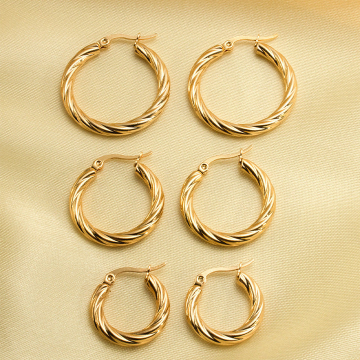 Retro Style Women's Trend Round Twill Stainless Steel Earrings Suit