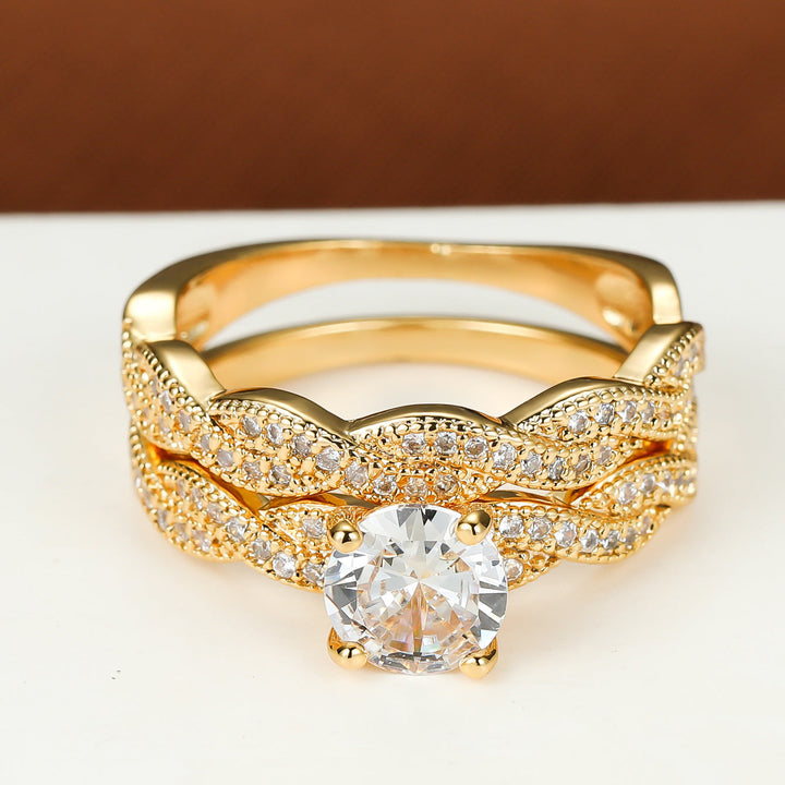 Simple Golden Four-claw Round Cross Twist Ring