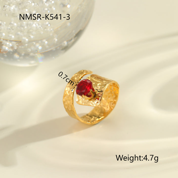Red Zircon Titanium Steel Open-end Ring