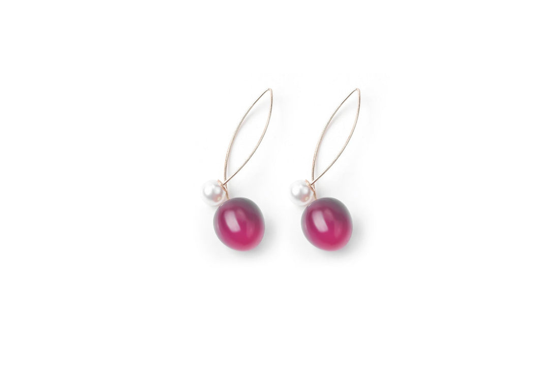 Artificial Red Gradient Cherry Cherry Pearl Earrings