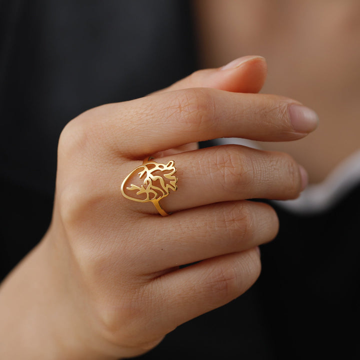 Cut Titanium Steel Hollow-out Brain-shaped Ring