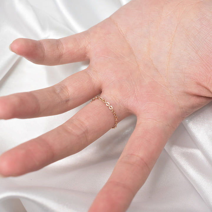 Tide-Plated 18k Rose Gold Titanium Steel Index Finger Ring Thin Chain