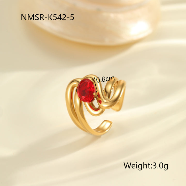 Red Zircon Titanium Steel Open-end Ring