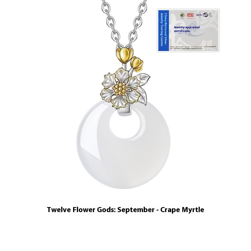 The 12 Floras White Chalcedony Peace Buckle S925 Silver Necklace