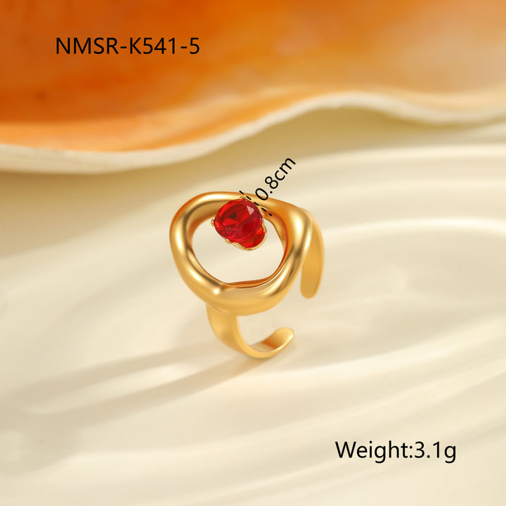 Red Zircon Titanium Steel Open-end Ring