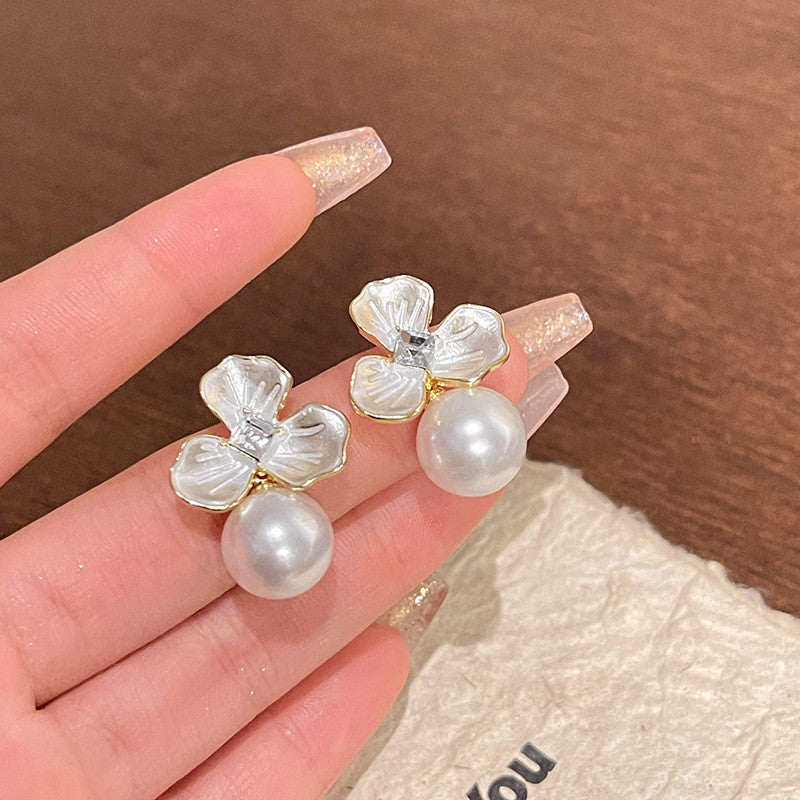 Silver Needle Simple Geometric Opal Stone Ear Studs Women