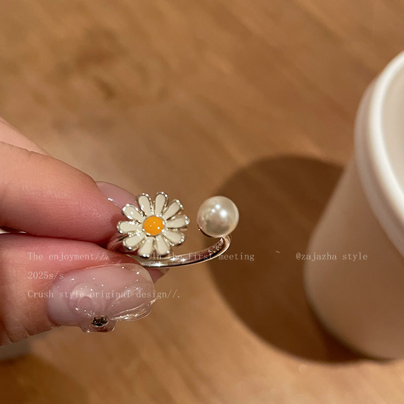Flower Pearl Opening Sweet Twin Ring