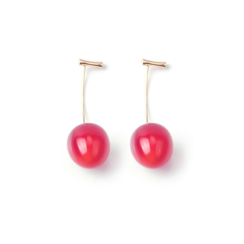 Artificial Red Gradient Cherry Cherry Pearl Earrings