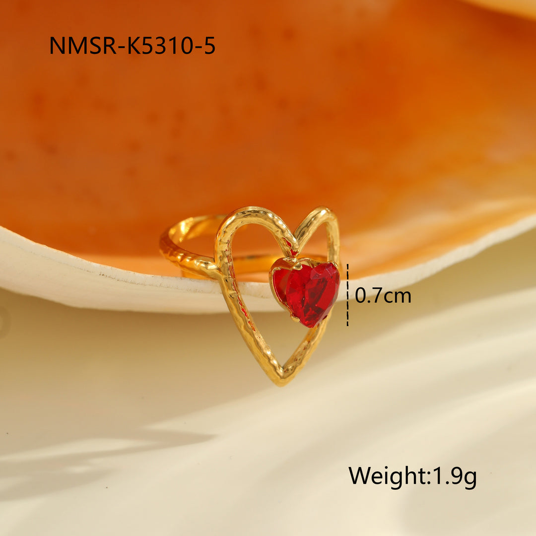 Red Zircon Titanium Steel Open-end Ring