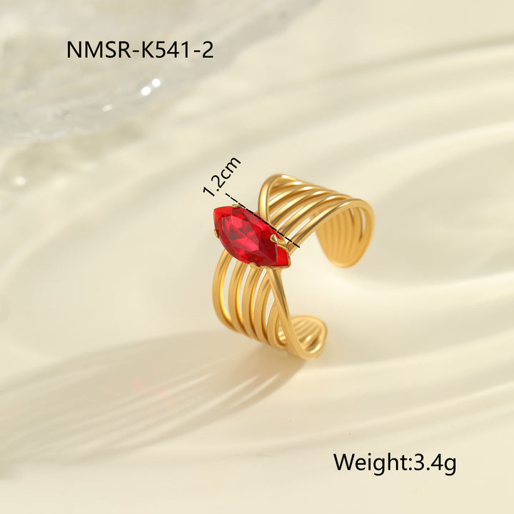 Red Zircon Titanium Steel Open-end Ring