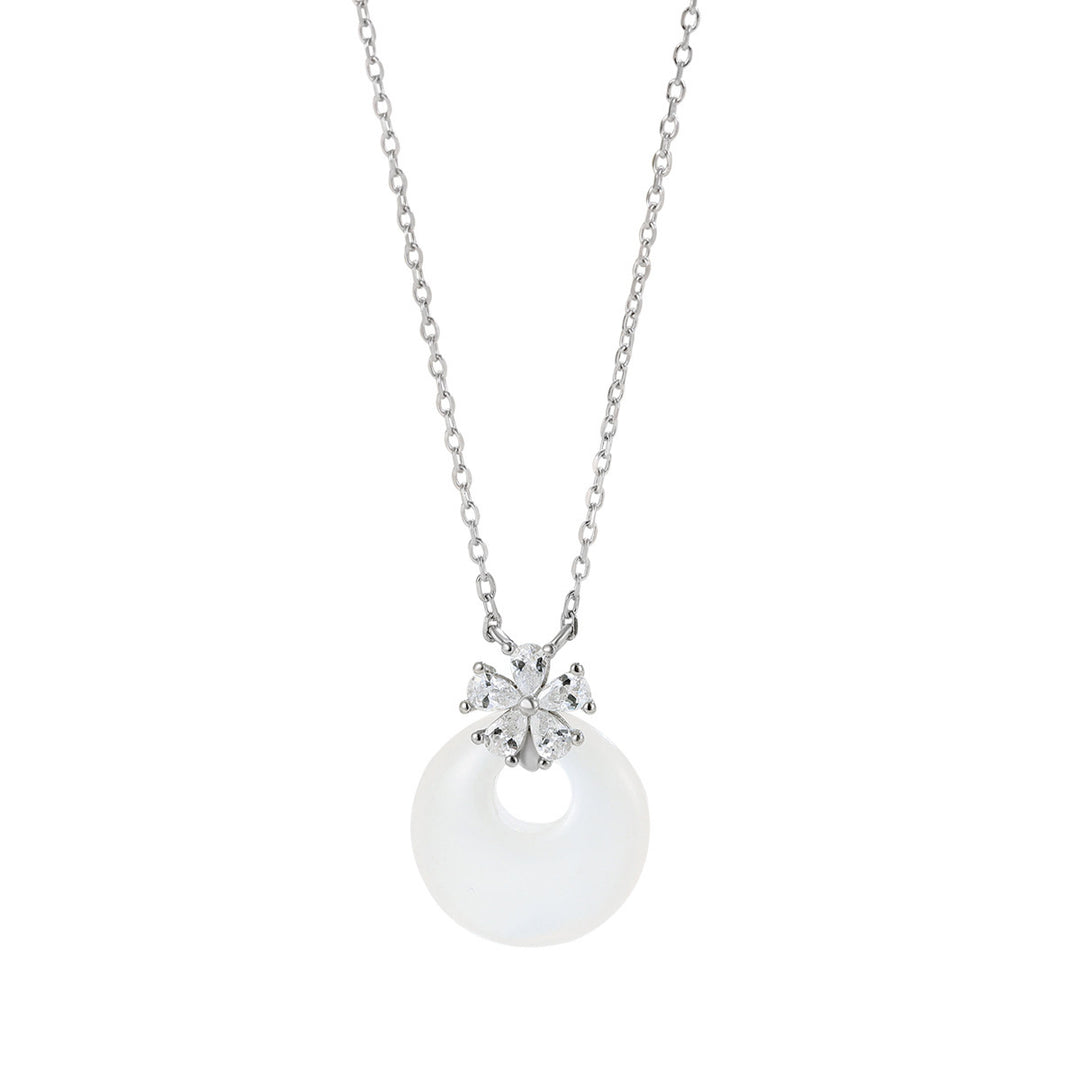 S925 Sterling Silver Chalcedony Peace Buckle Necklace