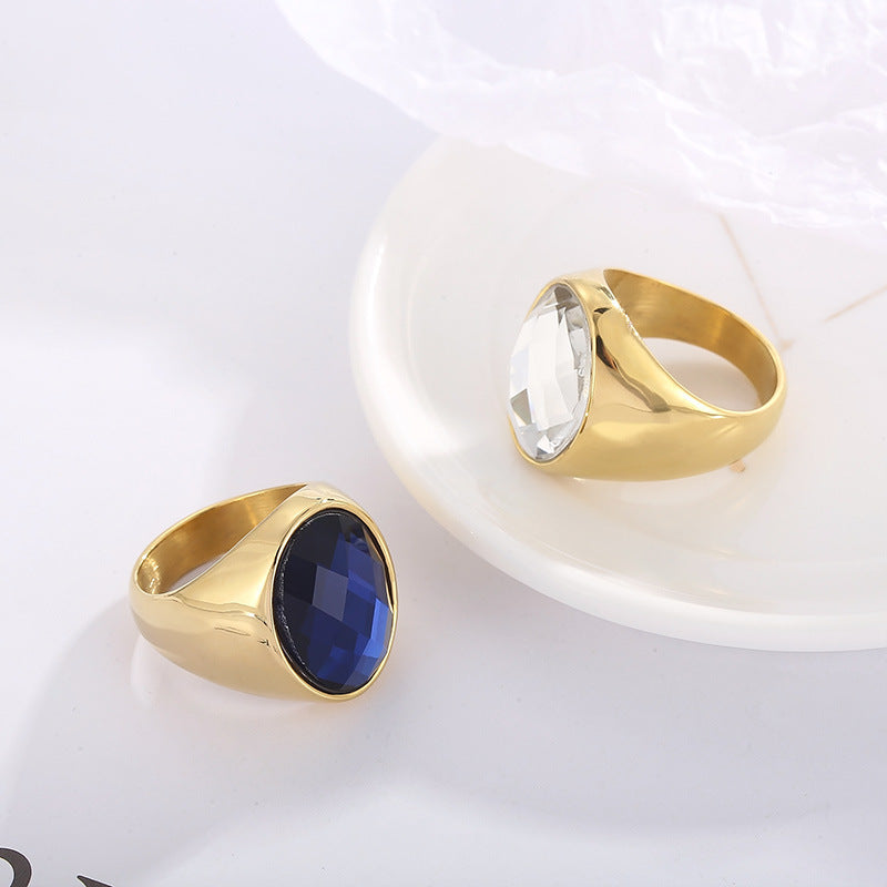 Retro Titanium Steel Electroplated Jewelry Personalized Elegant Oval Fashion Women's Glass Ring