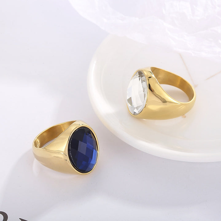 Retro Titanium Steel Electroplated Jewelry Personalized Elegant Oval Fashion Women's Glass Ring