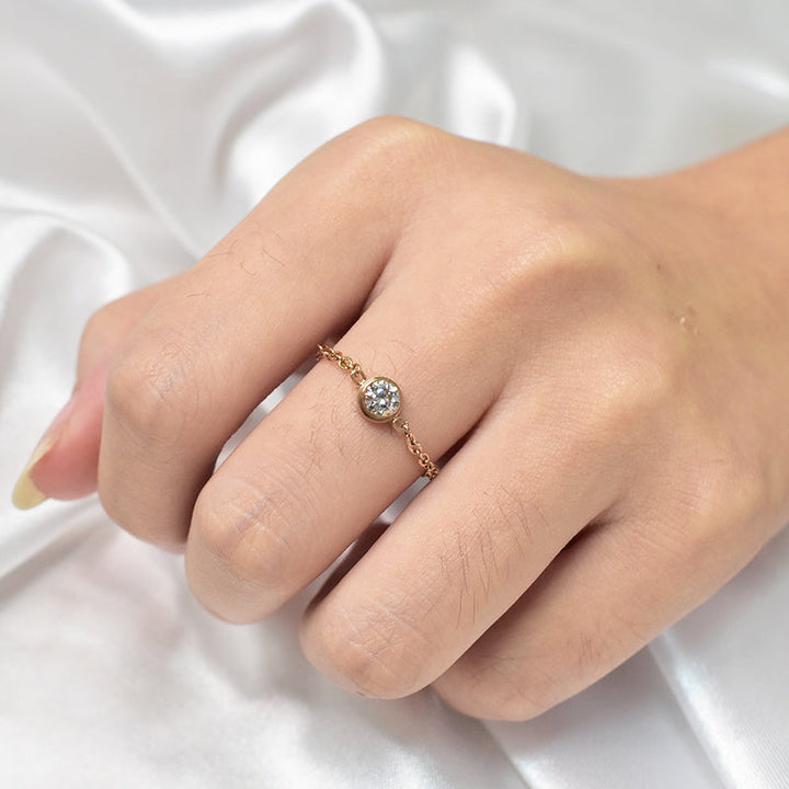 Tide-Plated 18k Rose Gold Titanium Steel Index Finger Ring Thin Chain