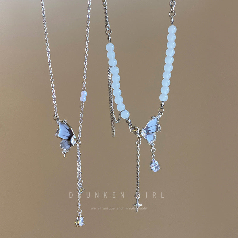 Butterfly Tassel Pearl Necklace Female Clavicle Chain
