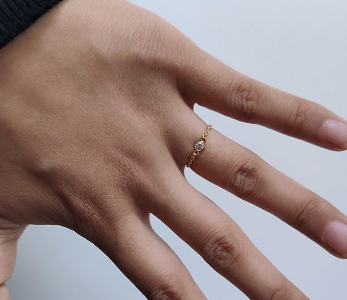 Tide-Plated 18k Rose Gold Titanium Steel Index Finger Ring Thin Chain