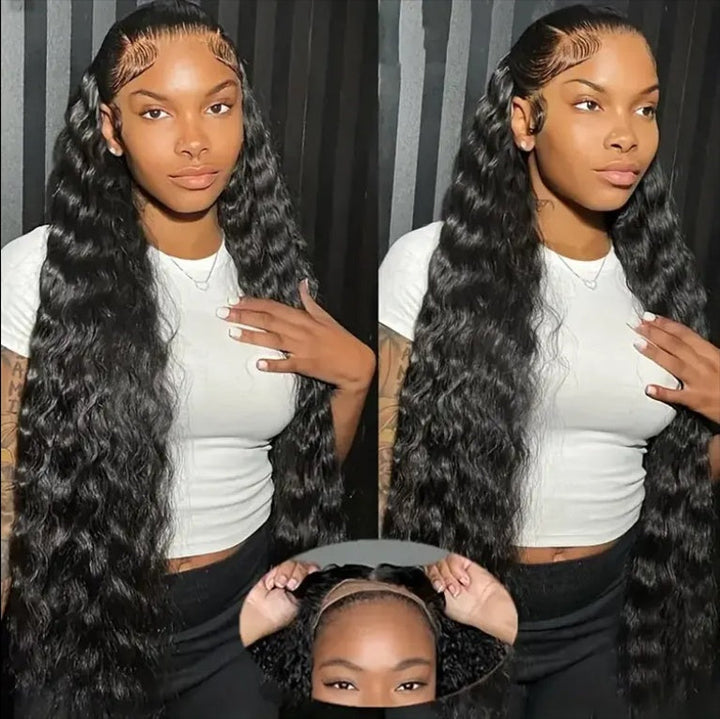 Glueless Wigs 70 Percent Human Hair Pre Plucked Pre Cut 200 Density Transparent HD Lace Frontal Wigs 4x4 Deep Wave Wigs