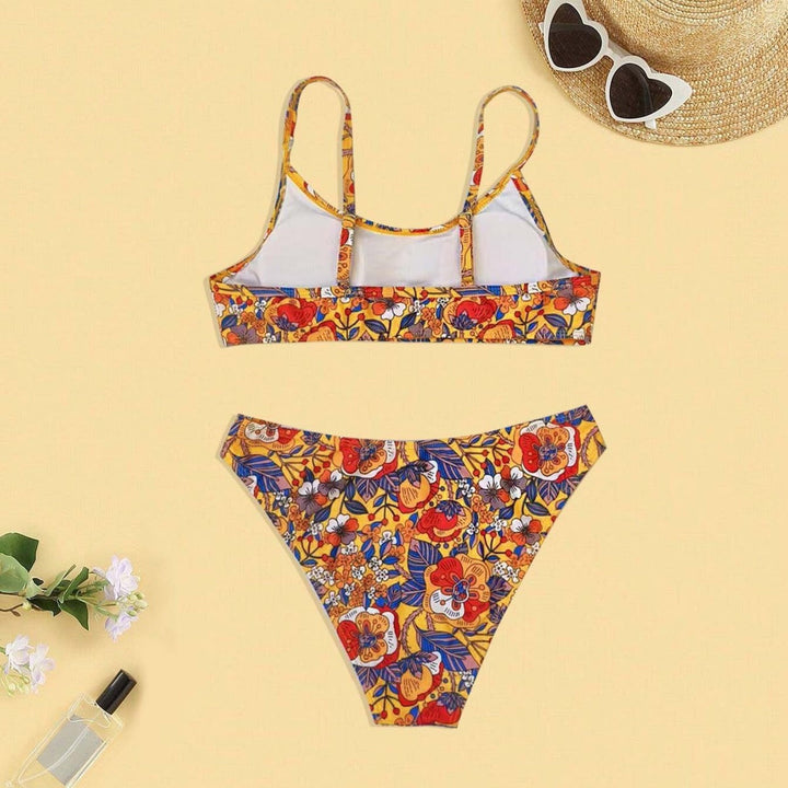 Plus Size Floral Print Strap Women's Bikini Swimsuit