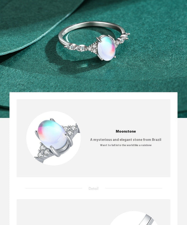 S925 Sterling Silver Ins Cold Style Moonstone Ring