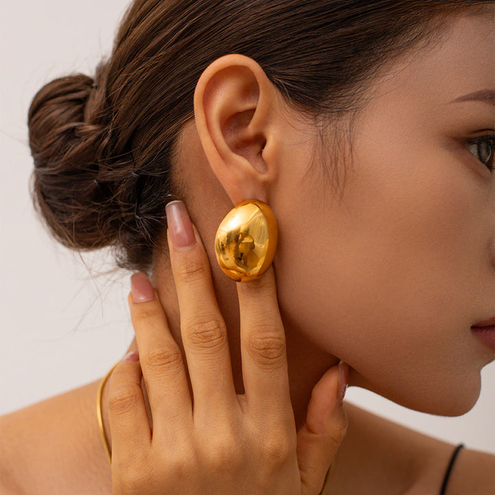 Fashion Special-interest Stainless Steel Plated 18K Glossy Round Bean Earrings