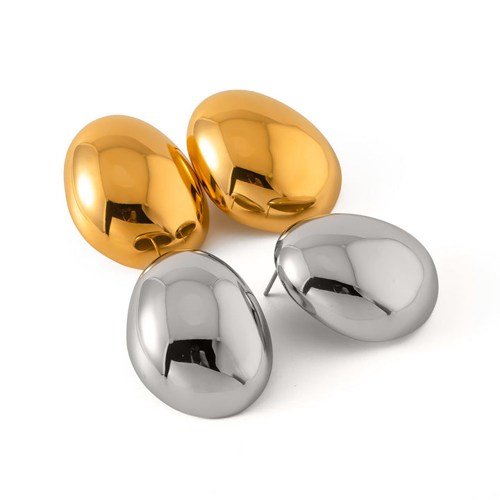 Fashion Special-interest Stainless Steel Plated 18K Glossy Round Bean Earrings