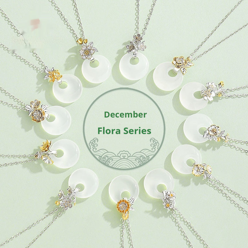 The 12 Floras White Chalcedony Peace Buckle S925 Silver Necklace