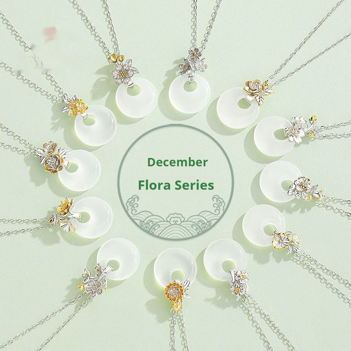 The 12 Floras White Chalcedony Peace Buckle S925 Silver Necklace