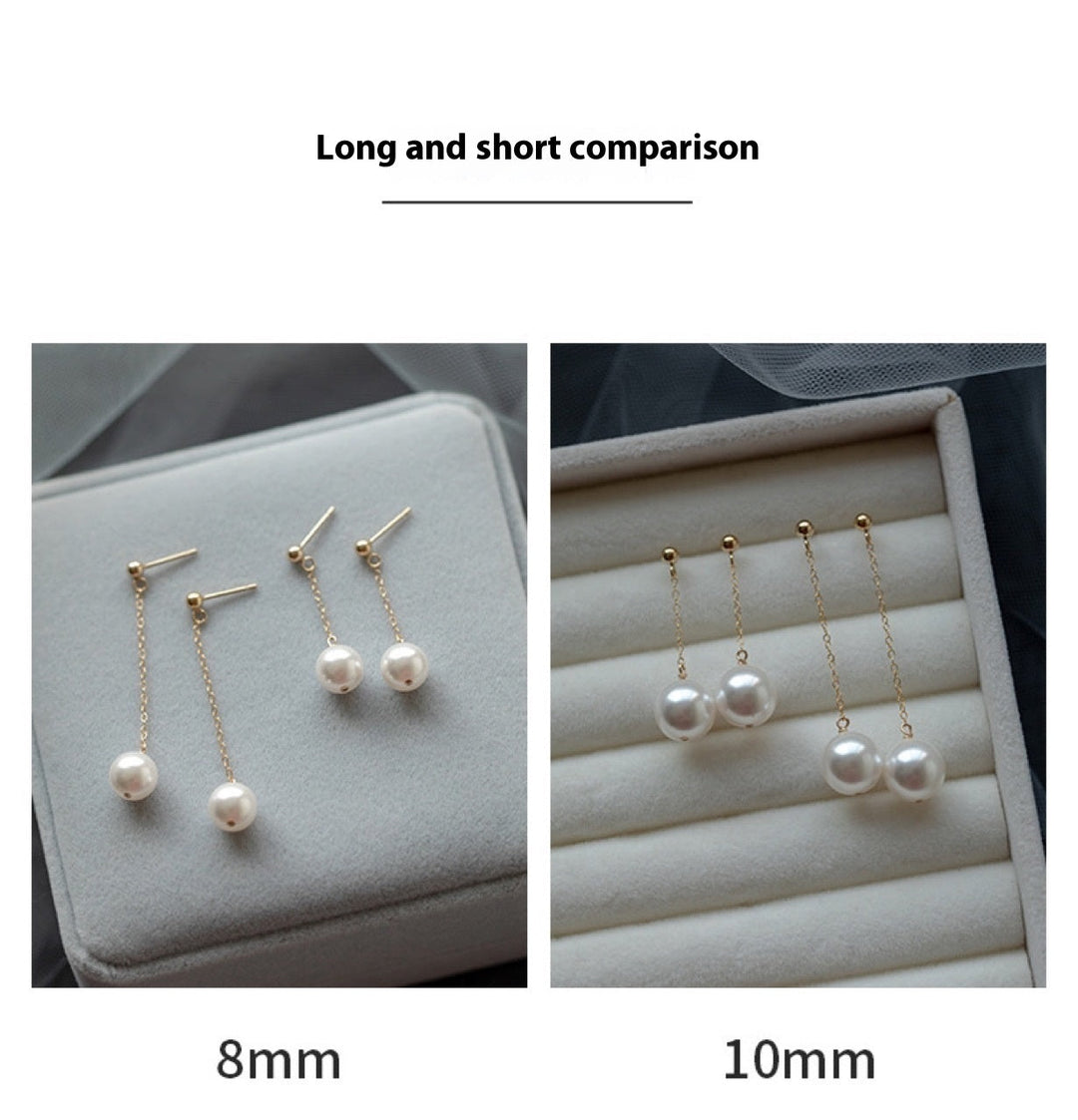 Pearl Long Fairy Temperamental 14K Gold Plated Simple Earrings